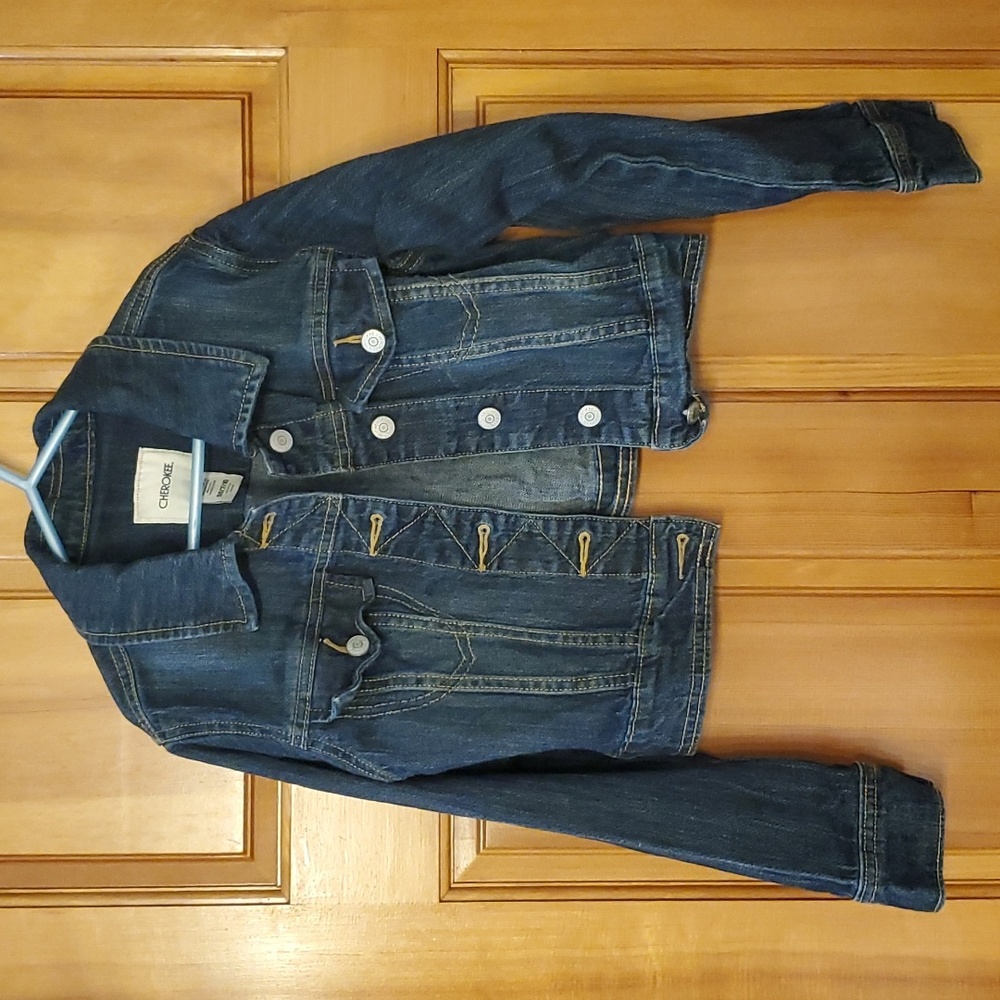 Cherokee Girls Buttondown Denim Jean Jacket in Dark Wash Size Medium (7-8)